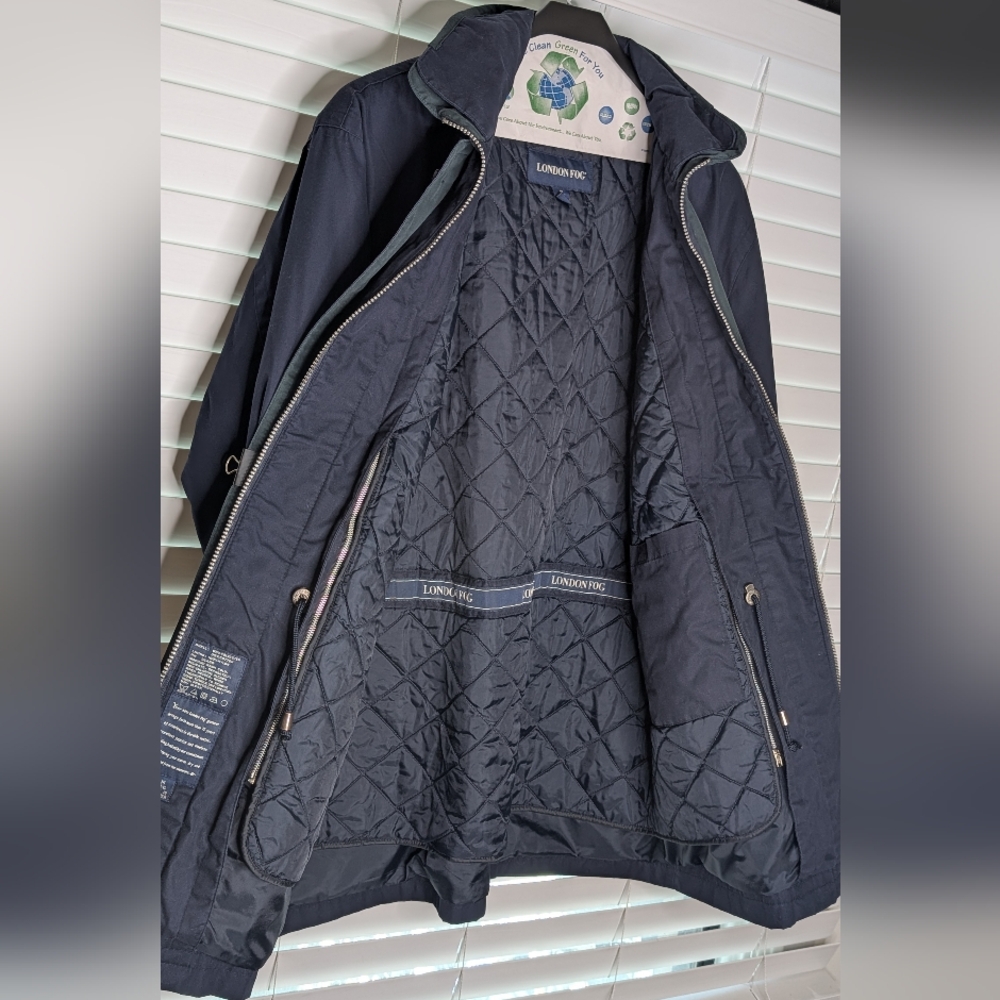 *MINT USED* Men's London Fog - Navy Utility Rain Jacket - Men's Medium Long - Picture 4 of 8